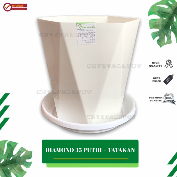 Poo Pot Bunga Tanaman Tinggi Tabitha Diamond 35 Putih + Tatakan Putih