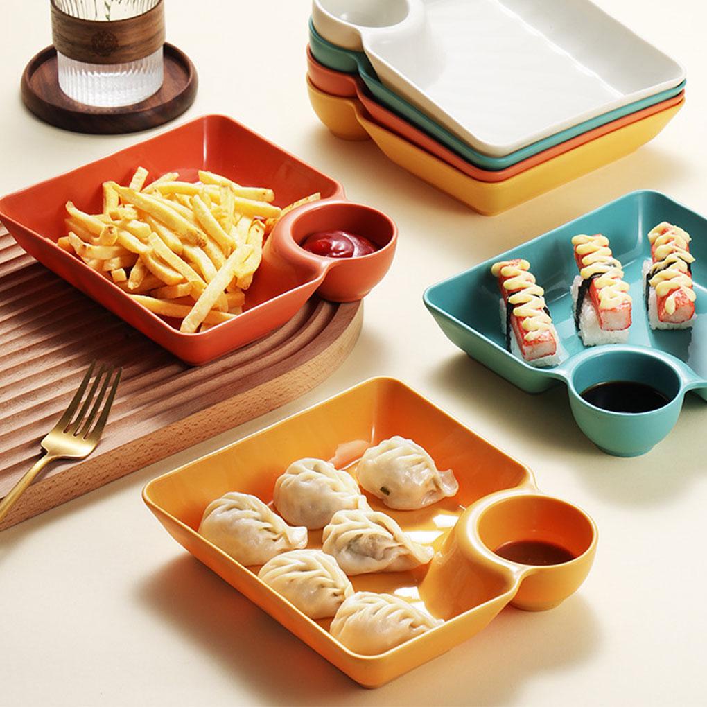 Piring Pangsit Dengan Ruang Cuka Bentuk Persegi Piring Snack Gaya Jepang Divided Tray Dish Peralatan Makan Dapur