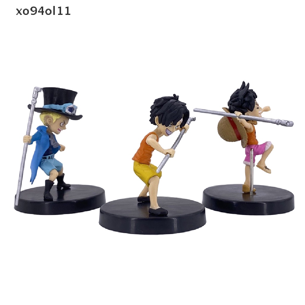 Xo 3Pcs/set Anime One Piece Luffy Ace Sabo PVC Action Figurine Dengan Tongkat PVC Action Figure Model Mainan Boneka Anak Hadiah Masa Kecil OL