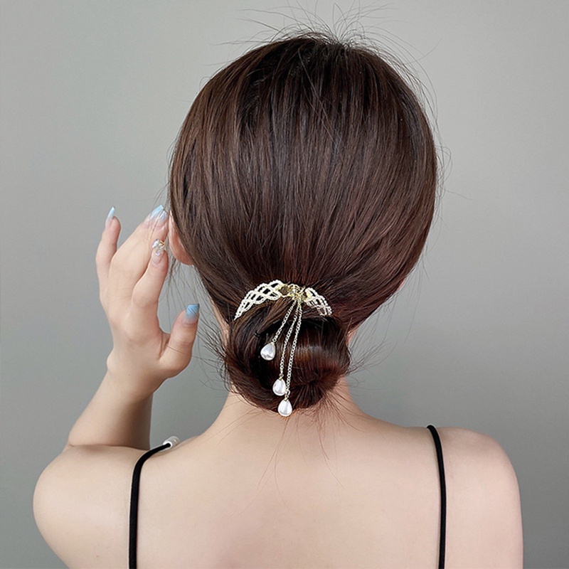 Korea Berlian Imitasi Rumbai Mutiara Rambut Cakar Sanggul Hair Clip Crab Wanita Jepit Ponytail Holder Jepit Fashion Aksesoris Rambut