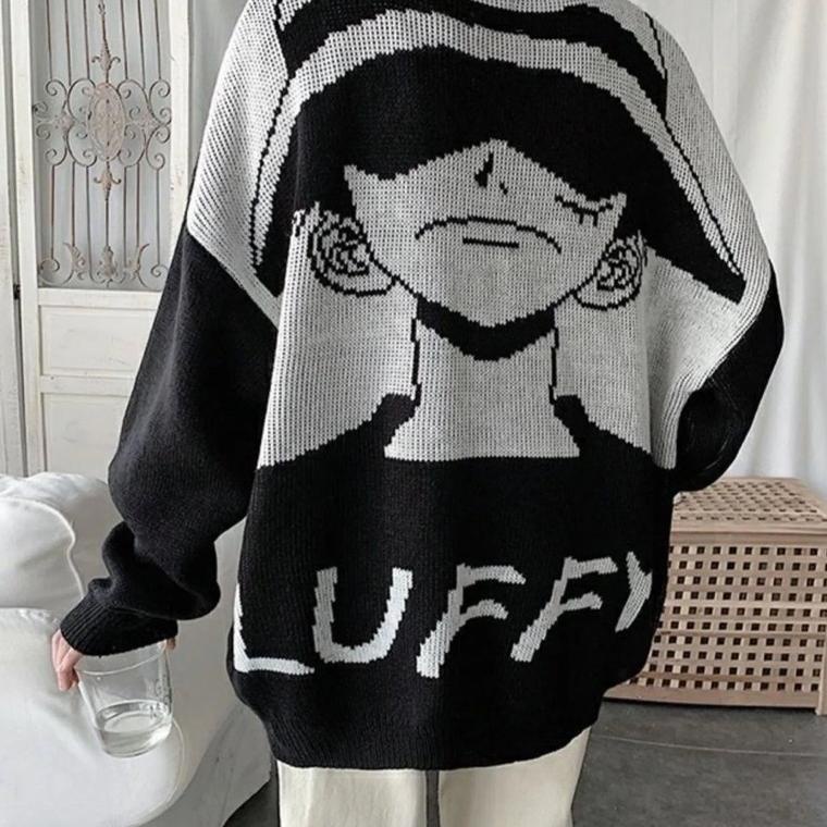 Menarik Stiego-Moonkey D,Luffy  Sweater Rajut Streetwear Vintage Style Knitting Sweater Anime Luffy