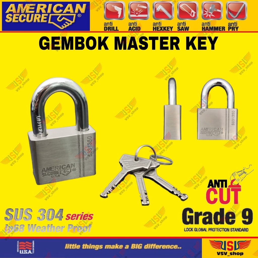 American Secure Gembok master key 50mm isi 5 / gembok rumah / gembok gudang