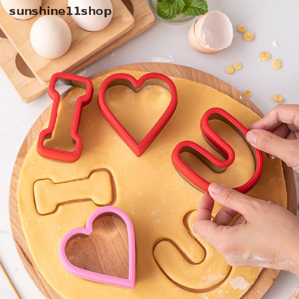 Sho 3Pcs Cetakan Kue Kering Stainless Valene's Day I Love You Sandwich Sayur Buah Roti Pemotong Dapur Baking Fondant Tools N