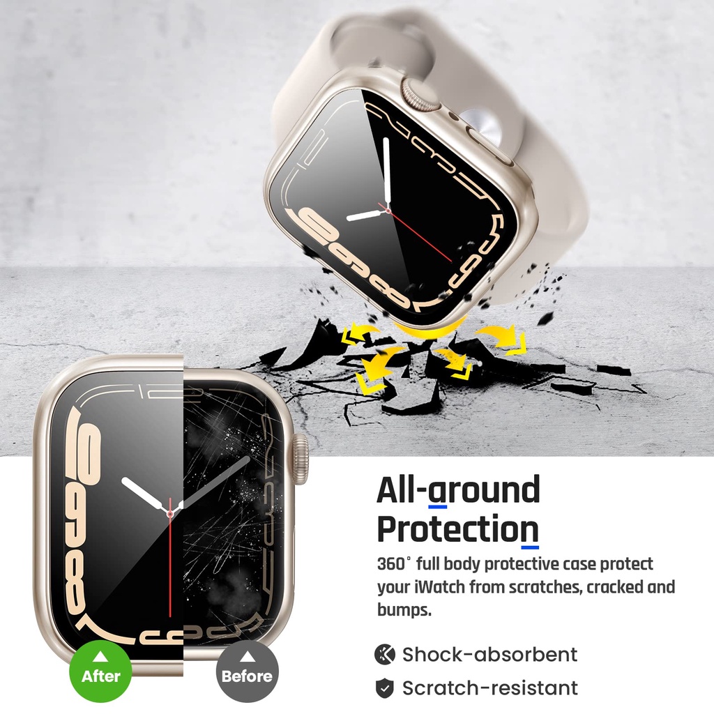 Case Anti Air Untuk Apple Watch7 8 45mm 41mm 49mm 44mm 40mm Pelindung Layar Kaca Cover Case Bumper iWatch 4 5 SE 6 7 8 Ultra