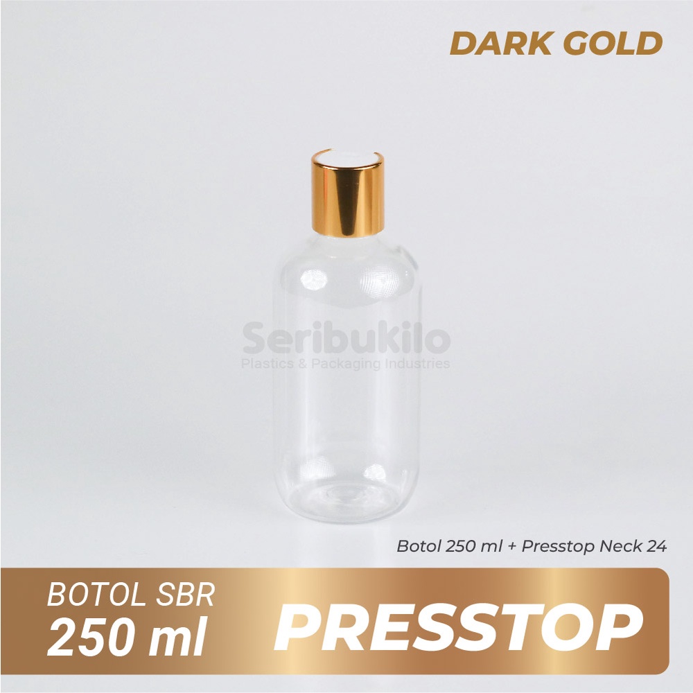 Botol Presstop SBR 250 ml/ Botol PET 250 ml Presstop/ Disctop Silver - Soft Gold - Dark Gold