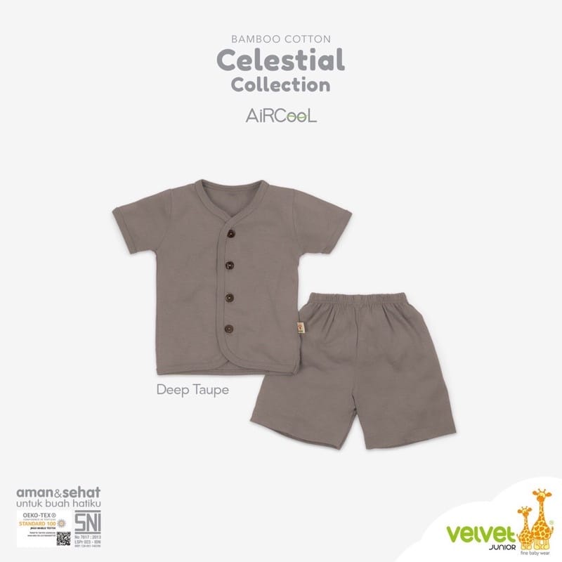 Velvet Junior Cotton Bamboo Celestial Collection Setelan Pendek Celana Pendek Kancing Tengah Full Warna Random - CC-060C3 (Per2 Dan Per3)