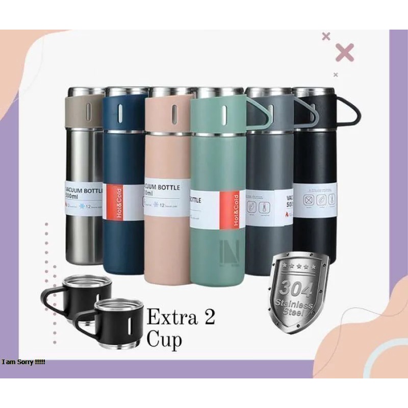 Thermos vaccum flask Gelas Cangkir Life Polos Non led 500ML (3 CUP)