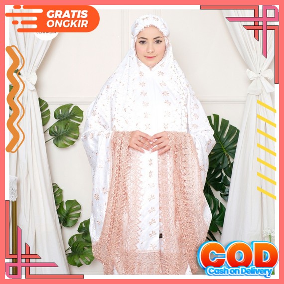 Almecca - Mukena Dewasa Premium Rayon Wafel Renda Mewah Mukena Bordir Mewah Mukenah Dewasa Jumbo Ter