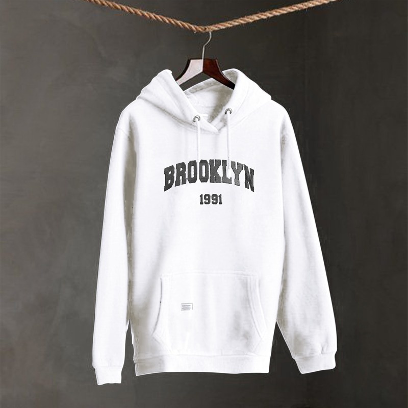 Parisdivarious Sweater Hoodie Jemper (Bordir) Brooklyn Bahan Fleece Size S - XXL (Pria &amp; Wanita)