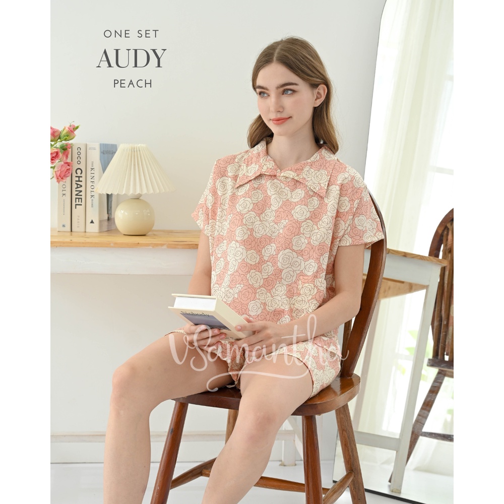 One Set Piyama / Pajamas Crop Motif Audy Peach