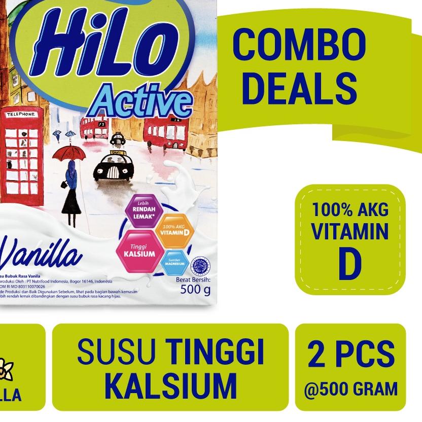 

♫ Twin Pack - HiLo Active Vanilla 500g - Susu Tinggi Kalsium Lebih Rendah Lemak ۩