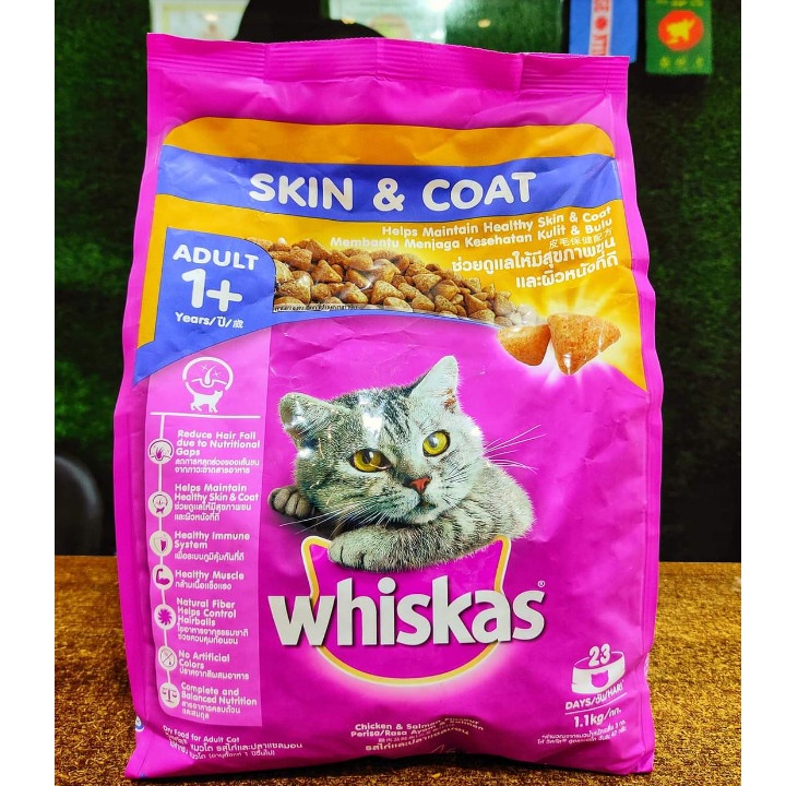 Makanan Kucing Whiskas Adult Skin &amp; Coat Kemasan 1,1KG