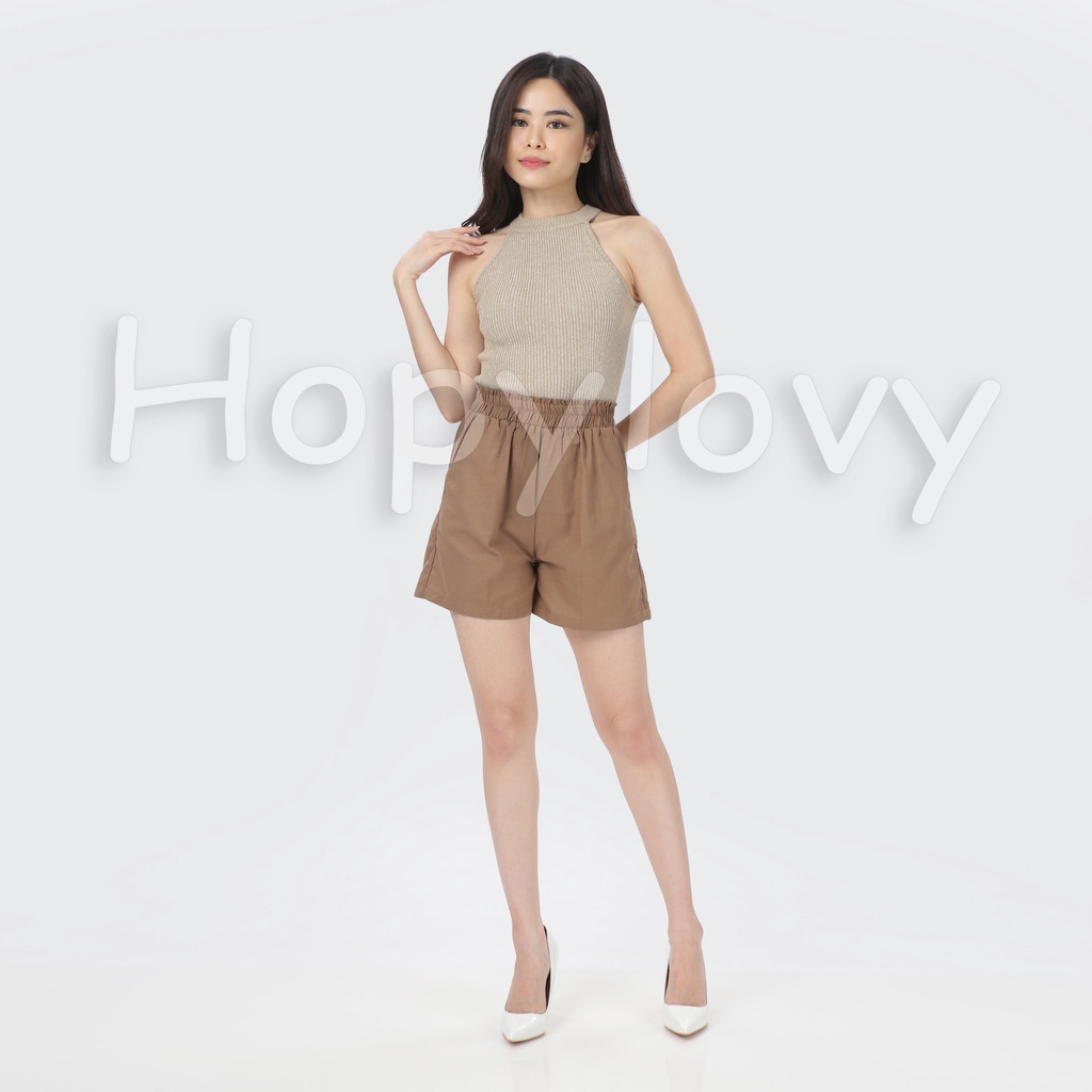 Celana Pendek Joy Linen Shorts Hotpants Pinggang Karet Hot Pants Wanita Violita HOPYLOVY