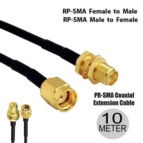 Kabel Extension Pigtail RP-SMA 10 Meter Male to Female Perpanjangan Coaxial RF Cord Connector RPSMA Cable Antenna Wi-Fi Wireless Router Panjang 10meter
