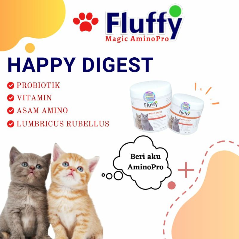 Fluffy Magic AnimoPro Happy Digest Vitamin Penggemuk Kucing &amp; Anjing Suplemen Makanan Cocok Untuk Kesehatan