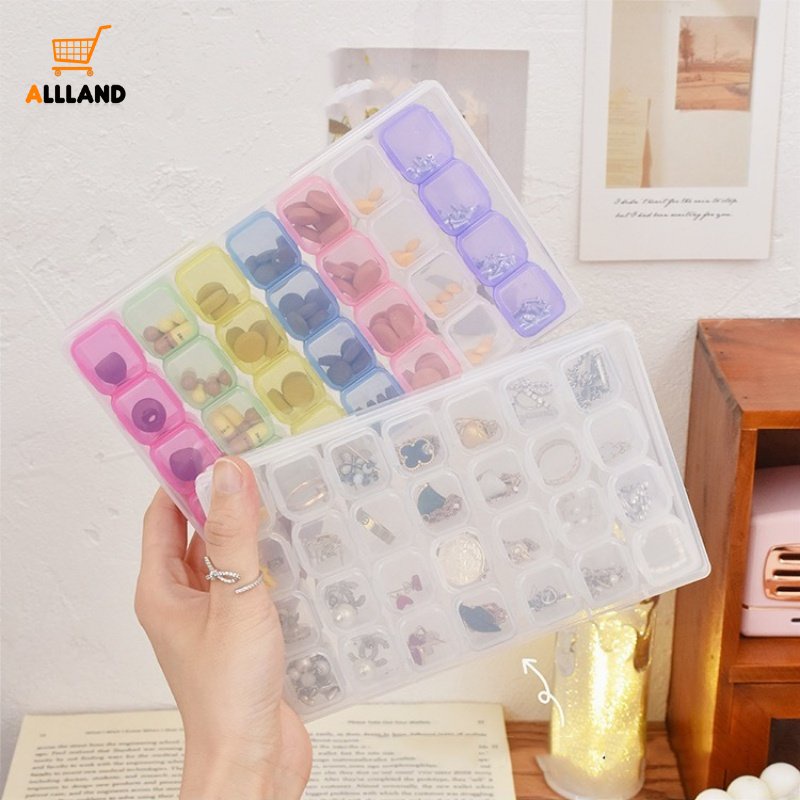 28slot Kotak Penyimpanan Plastik Pelangi Transparan/Multi-Fungsi Perhiasan Nail Art Glitter Berlian Imitasi Obat Pil Organizer