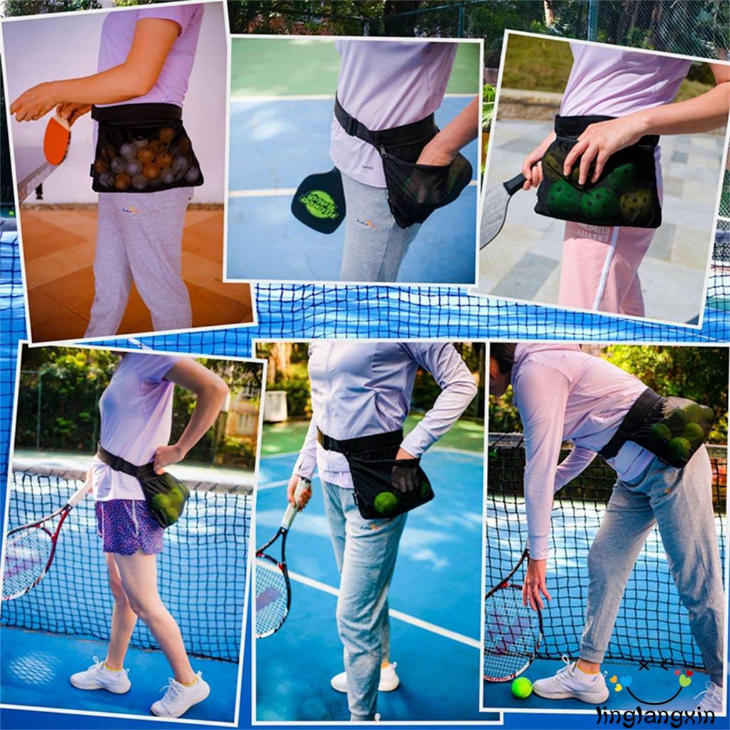 Llx-tennis Tempat Bola, Pickleball Band Pouch Mesh Storage Bag Aksesori Olahraga