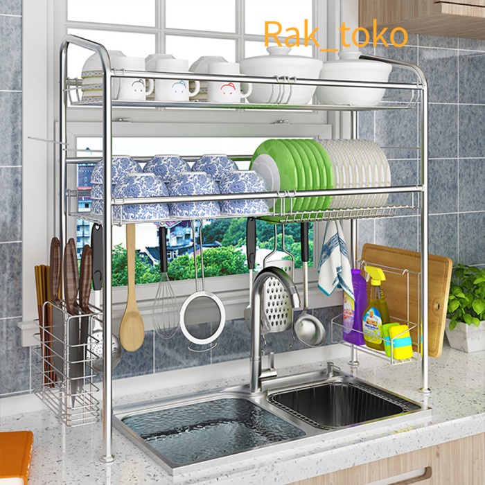 Terlaris Rak Wastafel Cuci Piring Stainless Steel Rak Dapur Rak Piring Besar