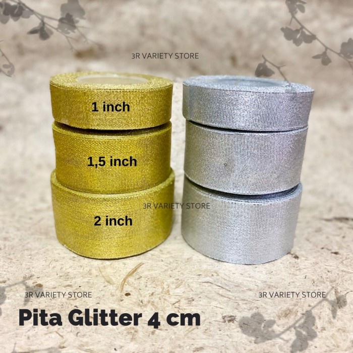 

AIM24- Pita Emas Perak Pita Glitter Metalik Gold Silver Perak 1,5 inch 4 cm - gold