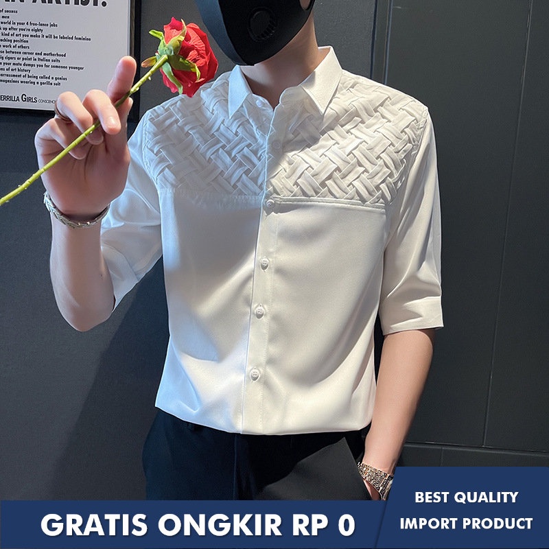 Kemeja Klasik Setengah Lengan Korea Elemen Jahitan Setengah Lengan Impor