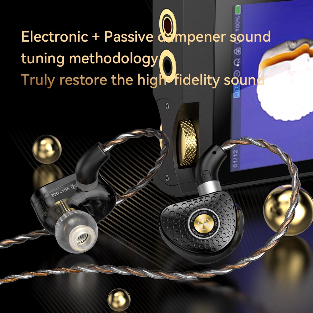 Trn TA3 HiFi 1BA+2DD Knowles Hybrid Metal Earphone Beryllium plated In-ear Monitor Headset Musik Earbud Olahraga Lari Headphone