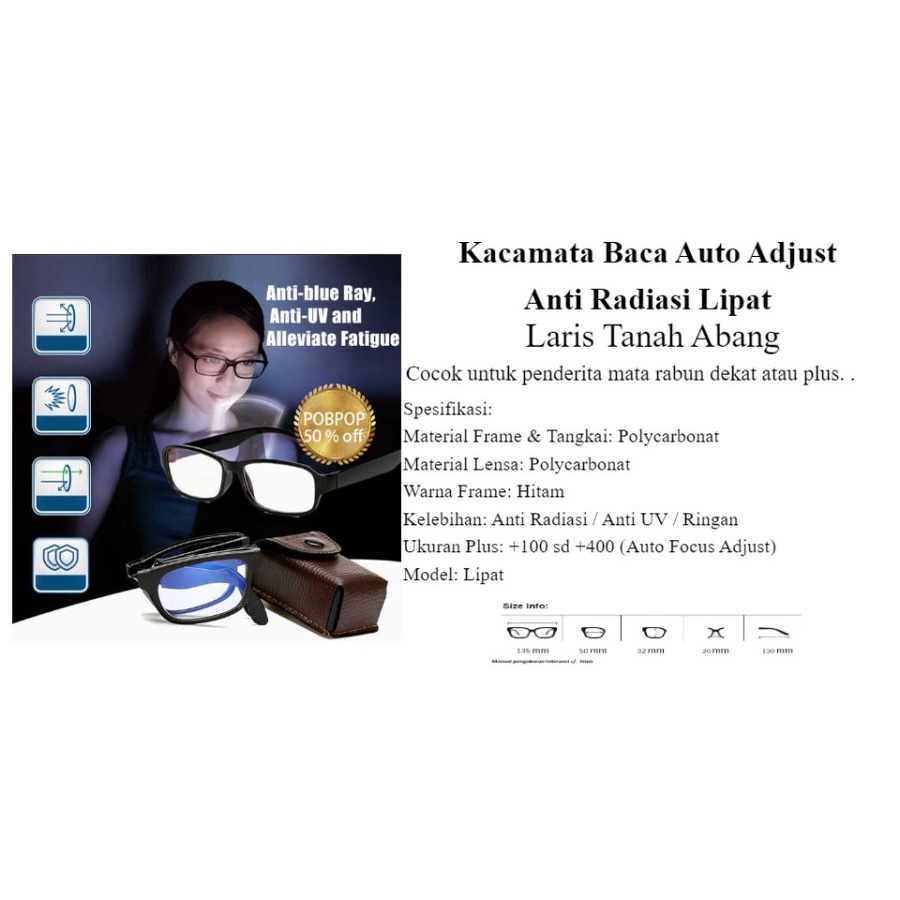 Kacamata Baca Plus Auto Focus Adjust Lipat Anti Radiasi Anti UV Rose murah