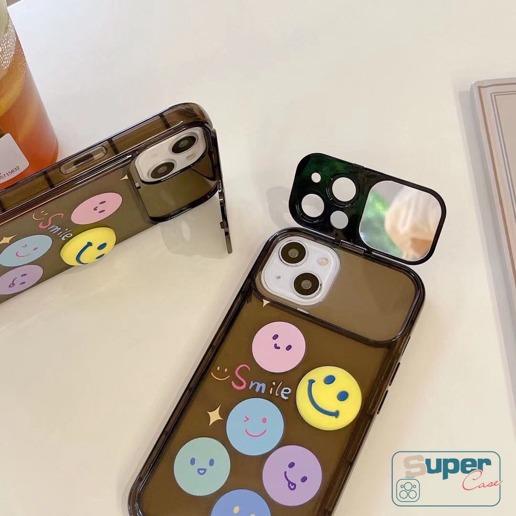Kartun Kreatif Indah Smile Case Kompatibel Untuk IPhone 7Plus 8Plus 11xr XS13 14x12 Pro Max7 8 14 Plus MAX SE 2020 Kepribadian Flip Make Up Cermin Shockproof Soft Case
