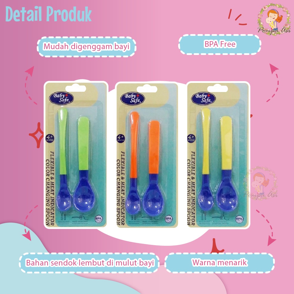 Sendok Makan Baby Safe Peralatan Bayi MPASI New Born Set Silikon Heat Indicator 2in1 Sensor Panas By Mallpomopaasi