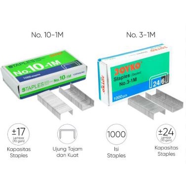 

ISI STAPLES STAPLER REFILL JOYKO NO. 10 (SEDANG) & NO. 3 (SEDANG) / 1BOX ISI 1000PCS BERKUALITAS