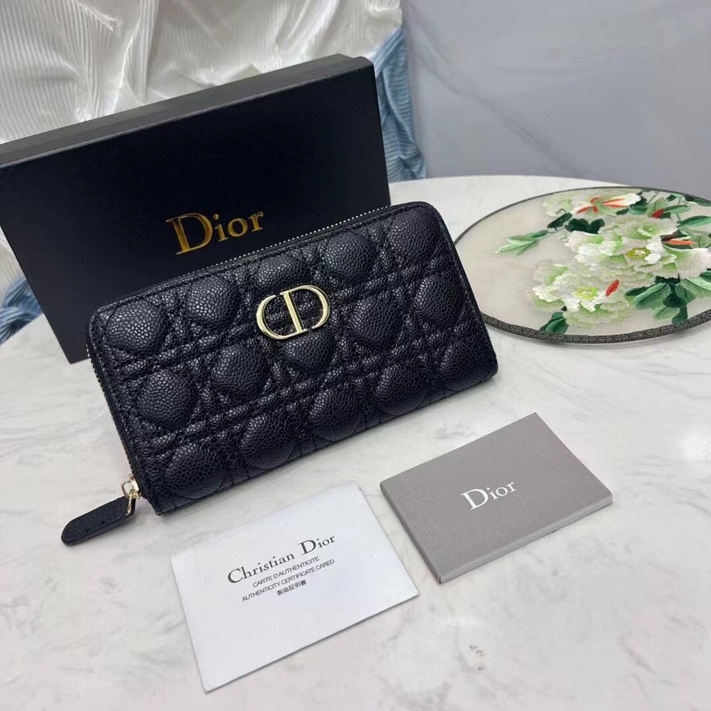 Original 2023 New Dior Black Cd Caviar Zipper Long Wallet Women's Fashion Temperament Card Bag