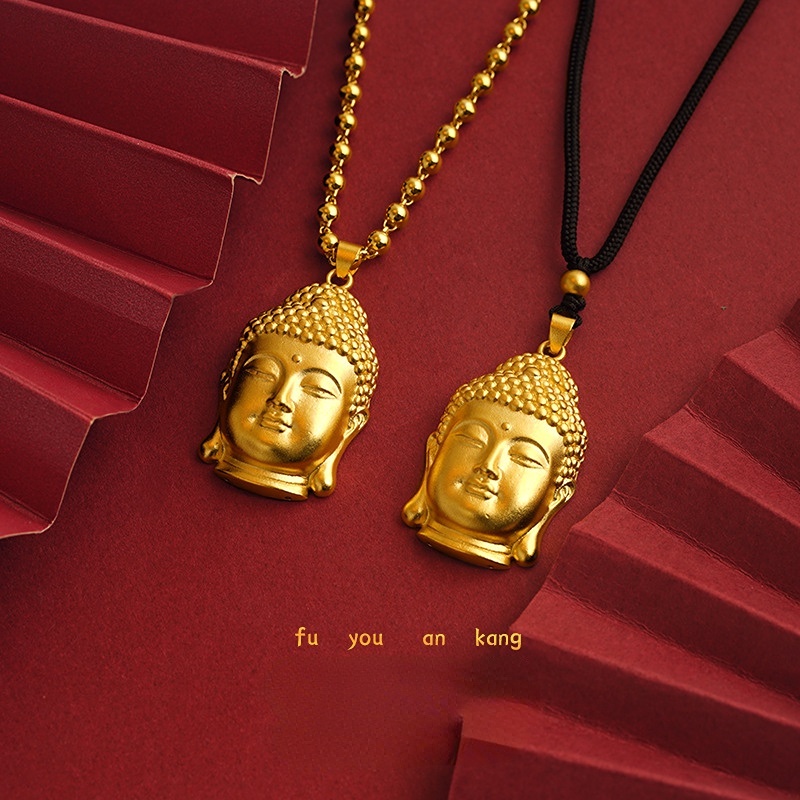 Goldkingdom Fashion Perhiasan 24 K Bangkok Aksesoris Ready Stock Gaya Cina Baru Maitreya Buddha Liontin Hitam Dikepang Tali Kalung Buddha Kepala Liontin