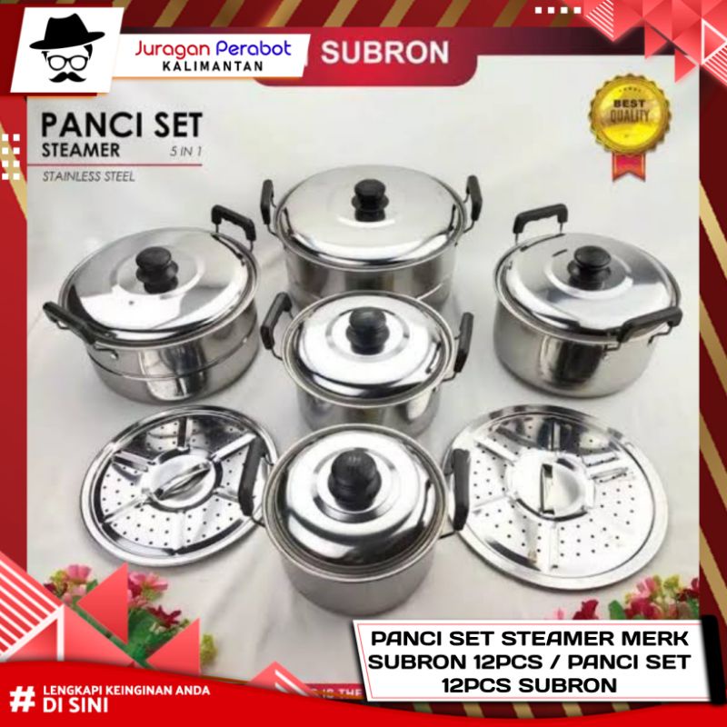 Panci Set 12pcs + Steamer SUBRON / Panci Steamer Set Cookware / Panci Set Steamer Merk SUBRON & BMW