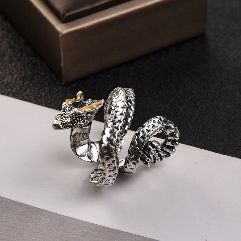 Cincin Ular Vintage Gaya Punk Untuk Pria Wanita/Gothic Tiga Dimensi Berlebihan Snake Ring Perhiasan Fashion