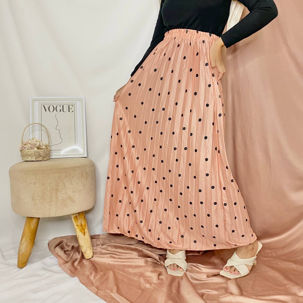 MAXI SKIRT POLKA/ROK PLISKET LIPATAN BESAR MOTIF POLKADOT