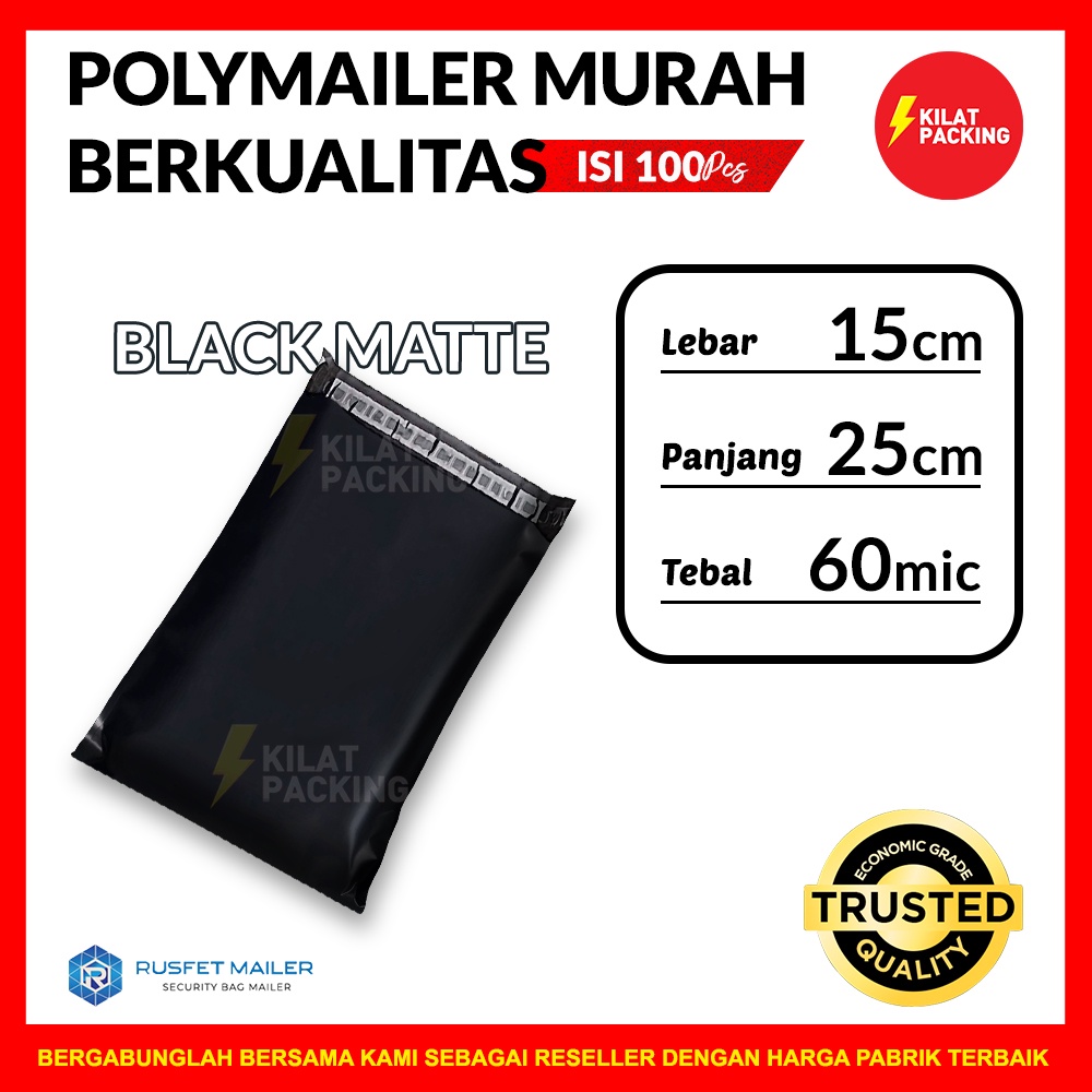 

POLYMAILER EKONOMIS HITAM 15CM x 25CM - PLASTIK PACKING ISI ±100 LEMBAR - HARGA DIJAMIN TERMURAH