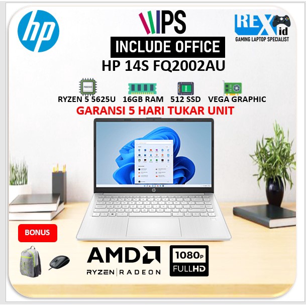 Laptop HP 14S RESMI FQ2002AU Ryzen 5 5625U 16GB RAM FHD IPS + OFFICE