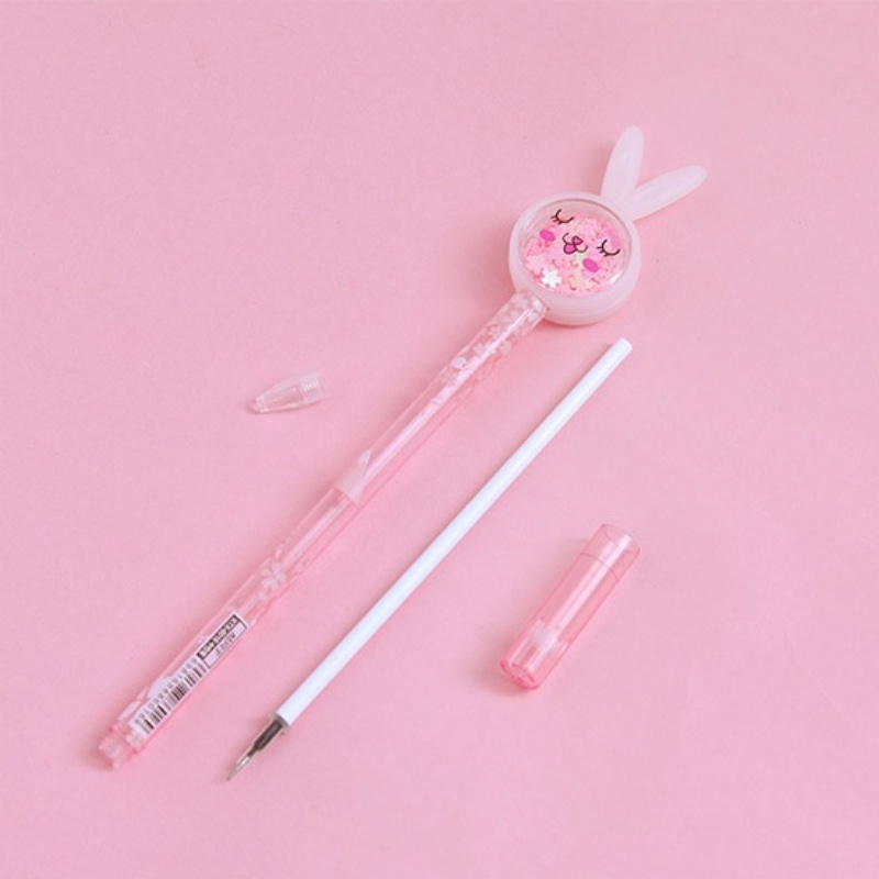 [Wholesale Prices] Dream Girl Black Neutral Pen Shiny Sequin Stationery Pen Cute Expression Writing Stationery Creative Rabbit Ears Signature Pen Transparent Bar 0.5mm Exam Marker