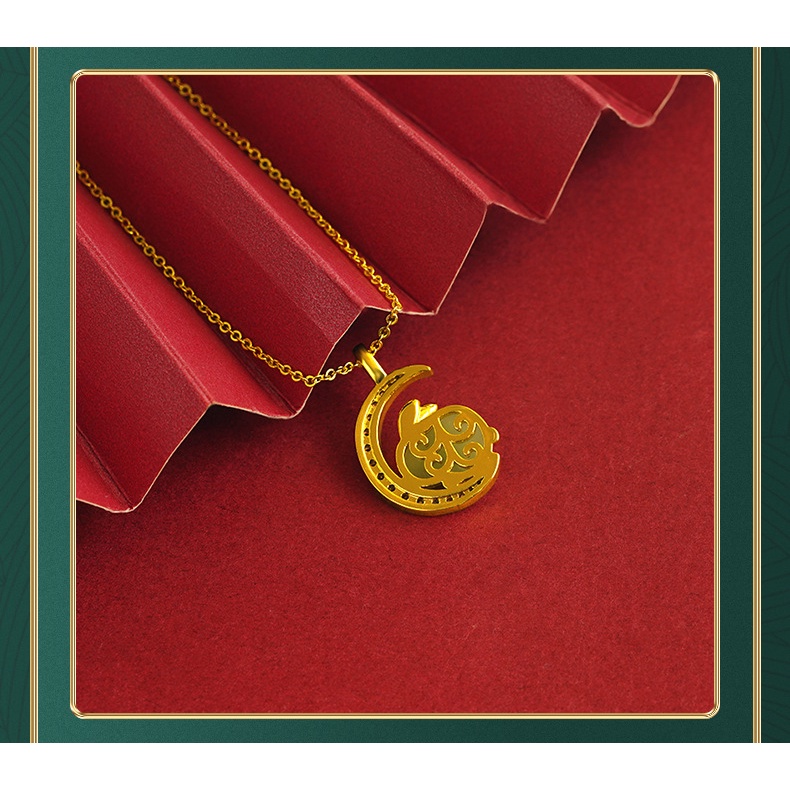 Goldkingdom Perhiasan Fashion Emas Asli Kadar 375Bangkok Aksesoris Ready Stock Cute Cute Rabbit Kalung Manis Gaya Wanita Permata Berlapis Emas Kepribadian Liontin