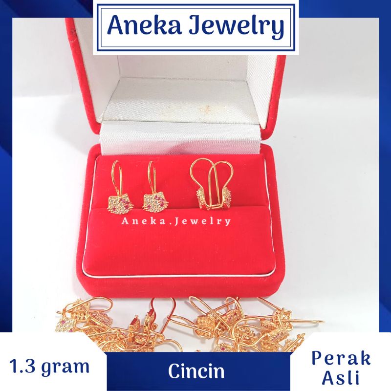 Anting Desi Hello Kitty Full Mata, Perak 925, Sepuh Emas Rosegold