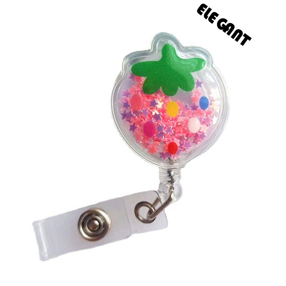 [Elegan] Retractable Badge Reel Office Kawaii Name Tag Fruit Quicksand Work Card Klip Nama Kartu Holder