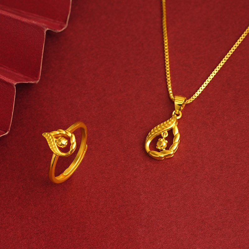 Goldkingdom Perhiasan Fashion Emas Asli Kadar 375Bangkok Aksesoris Ready Stock Klasik Liontin Kalung Berlapis Emas Cincin Yang Dapat Disesuaikan Untuk Hadiah Wanita