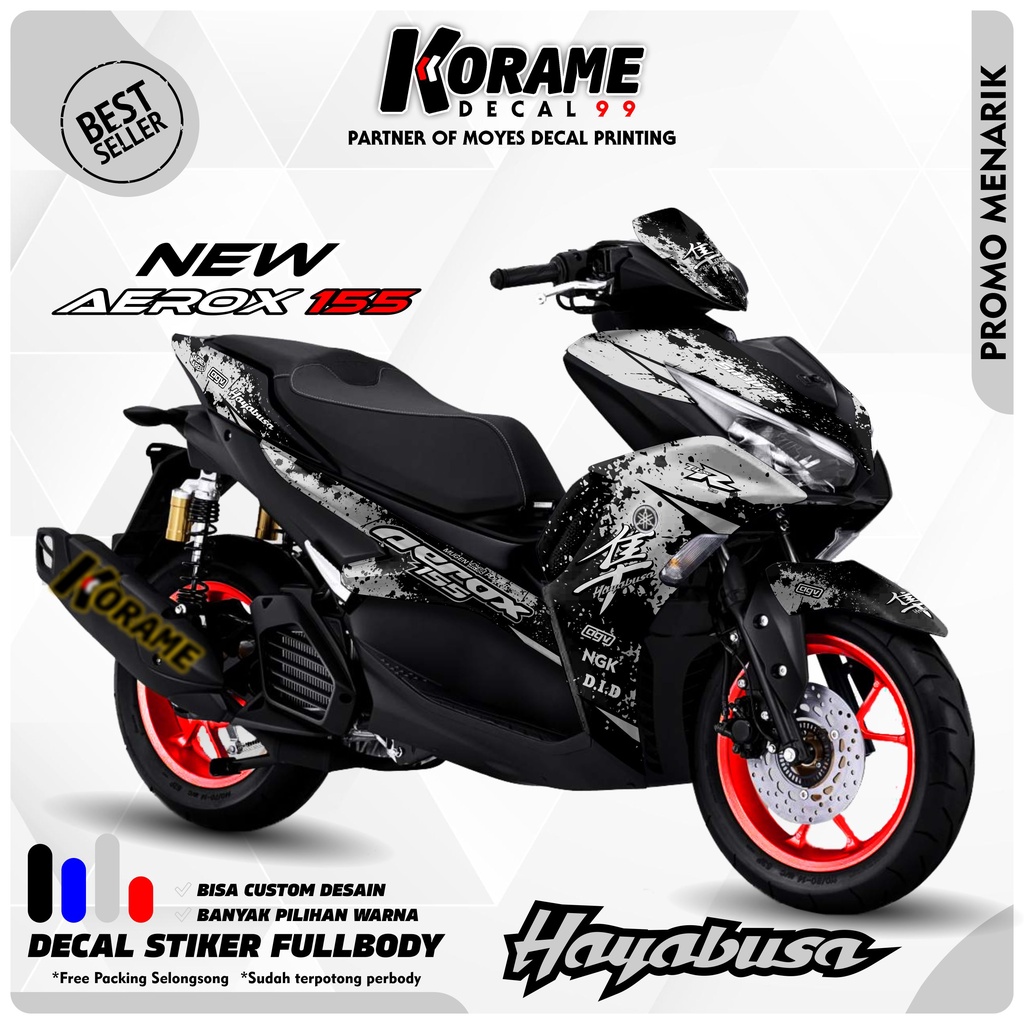 Decal New Aerox 155 2022 - Motif Hayabusa Series Warna Hitam Silver