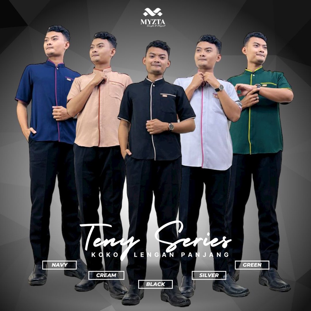 Myzta Teny Atasan Koko Pendek Dad Bapak Dewasa Cream Navy Silver Green Black