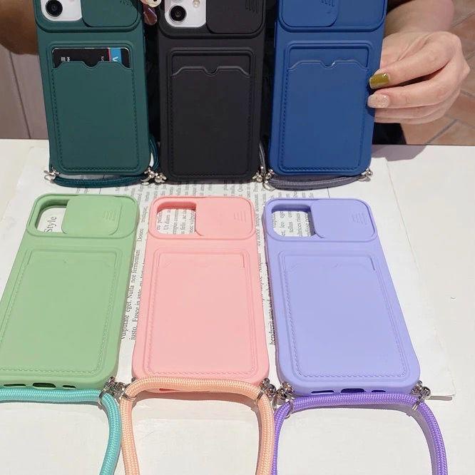 ☃ SoftCase dompet kartu polos Bahan Silikon Dengan Lanyard dan Card Holder Untuk Iphone Xr , Xs/XsMa