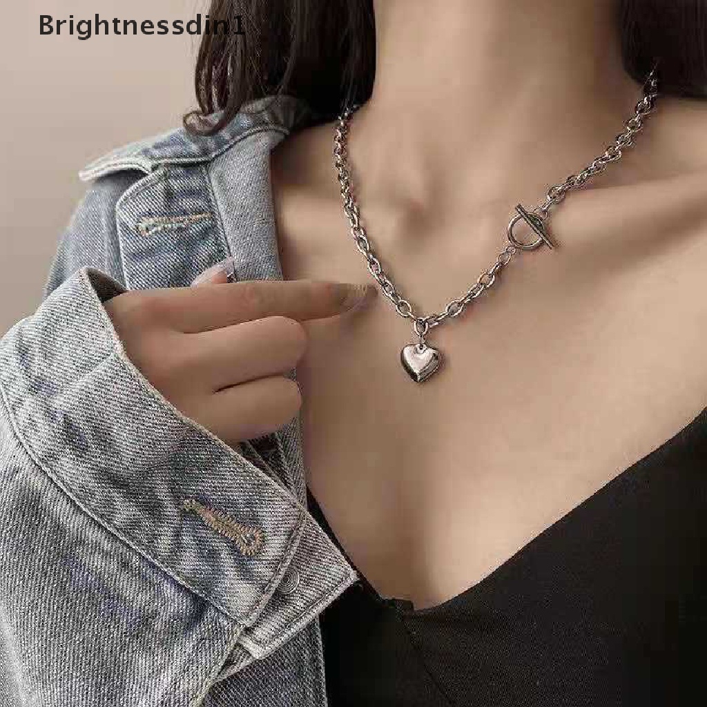 [Brightnessdin1] Desain Baru Fashion Hati Tergantung Untuk Wanita Pesona Rantai Kalung choker Baja Titanium hip hop Kalung Butik