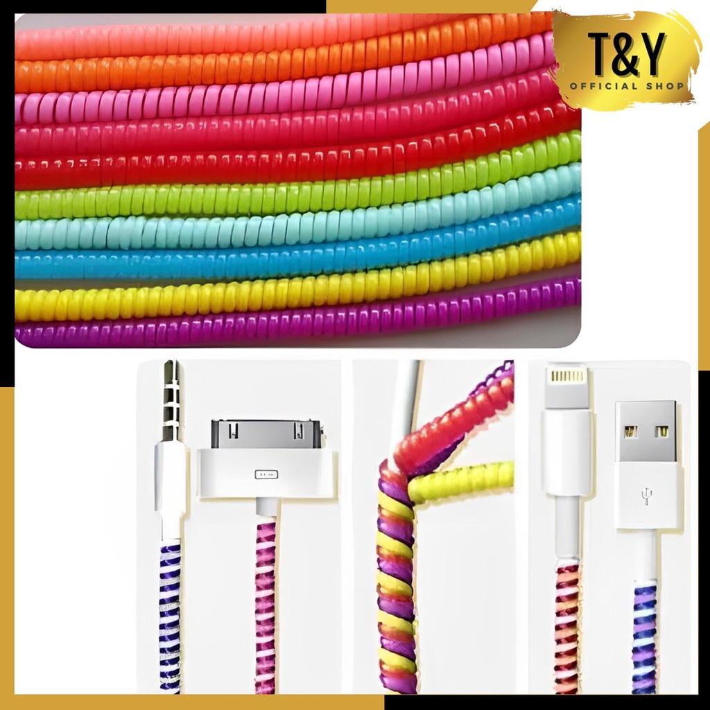 T&amp;Y Pelilit Kabel Spiral Warna Metalic 1.5Mtr Pelindung Cable Hp Charger Universal Cord Protector Color Lilitan Kabel Headset Murah Import