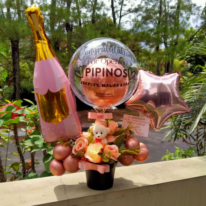 READY INSTAN Pot balon foil isi bunga( pot of happiness)BANDUNG AREA PAKAI INSTAN