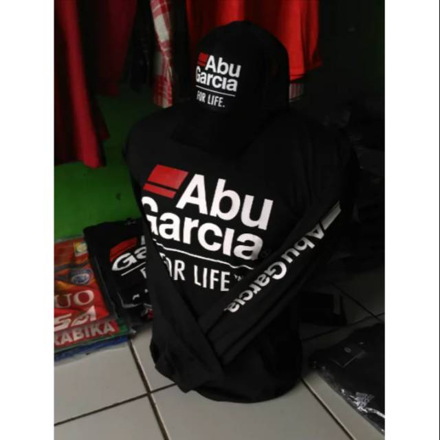 Baju kaos abu garcia plus topi panjang kaos mancing abu garcia