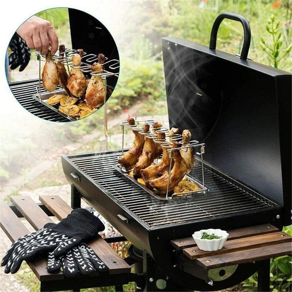 Solighter Kaki Ayam Wing Grill Tray Kualitas Tinggi Stainless Steel BBQ Aksesoris Sayap Ayam Rak Masak