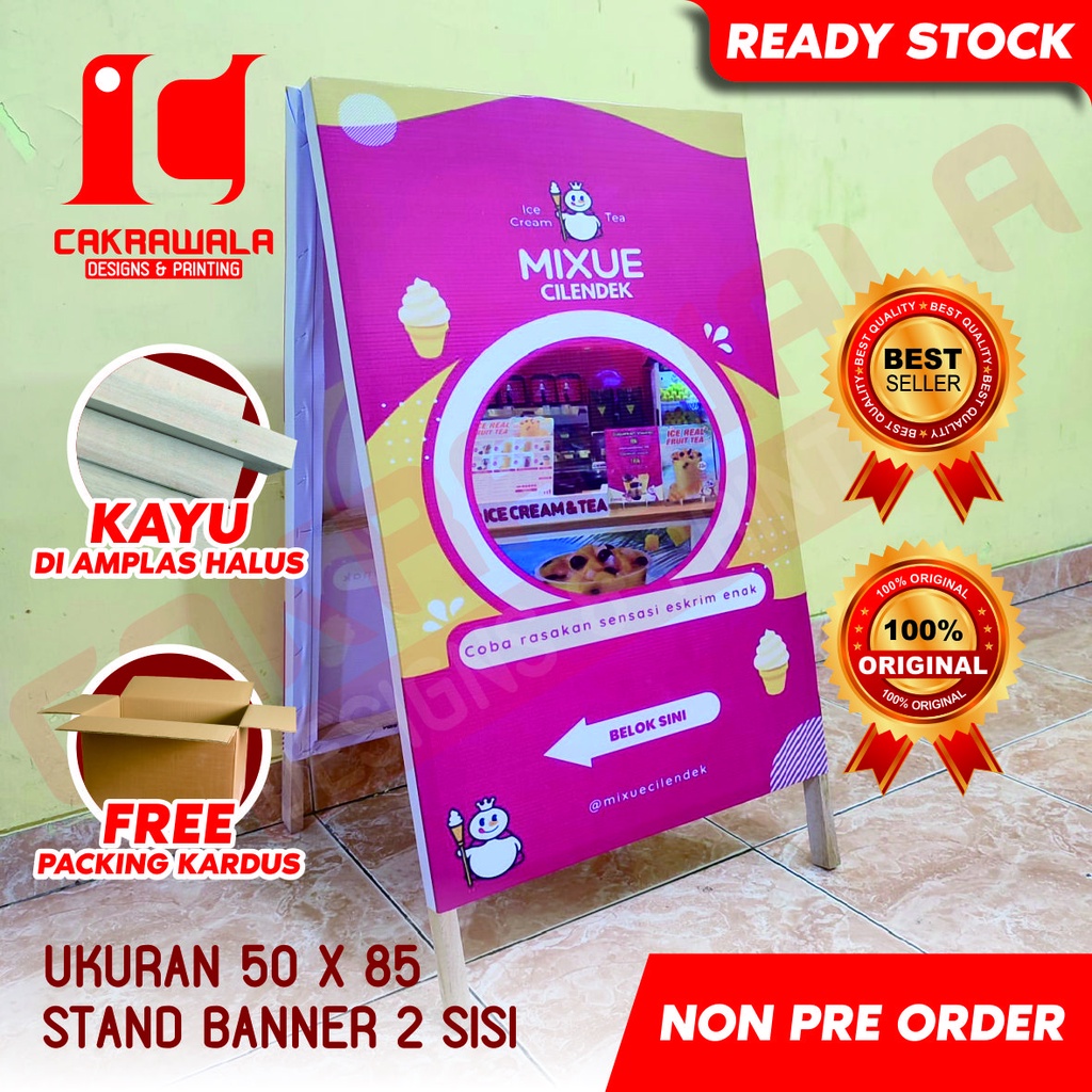 STAND BANNER KAYU MIXUE UKURAN 50 X 85 - STANDING BANNER KAYU PROMO - STANDING BANNER KAYU - SEGITIG
